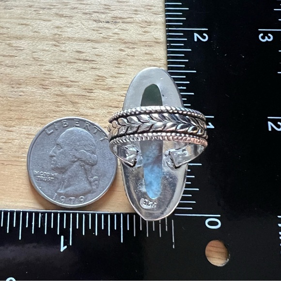 New Larimar Stone Vintage Style Silver Overlay Ring Size 8.25 - 8.5 - Picture 5 of 8
